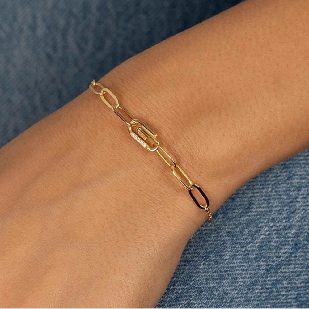 Adina Eden bracelet of pavé paperclip gold chain over sterling silver. NWT!